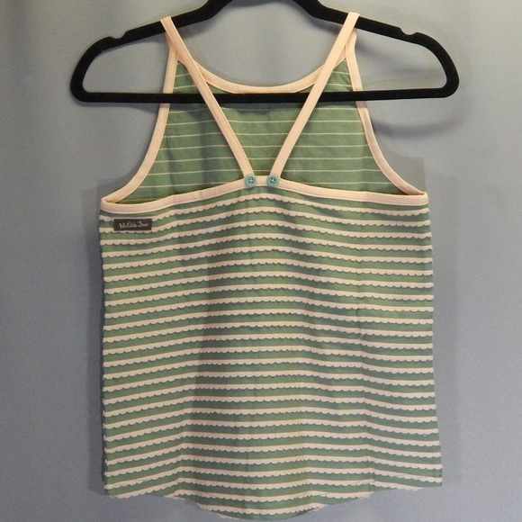 Matilda Jane Tank Top Girls Size 12 Green Pink Striped Scalloped New In Bag - Picture 3 of 5